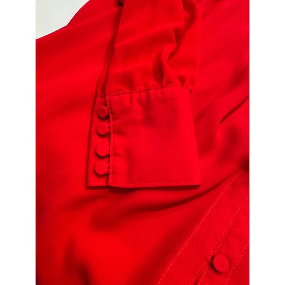 Amaryllis Pleated High-Low Button Front Blouse Size M/L Red Long Sleeve - Picture 9 of 9